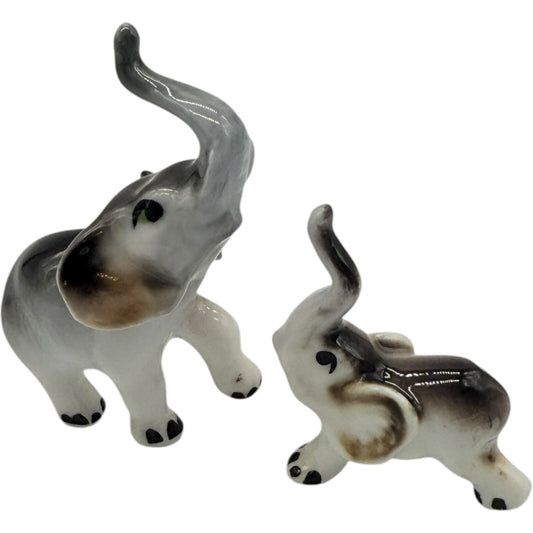 Rare Vintage Japan Ceramic Miniature Elephant Figurines - Parent & Child Set