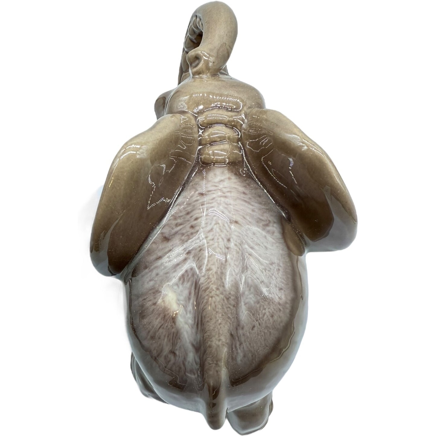 Vintage Porcelain Elephant Figurine 7" Japan | Trunk Up Good Luck | Gray/Brown