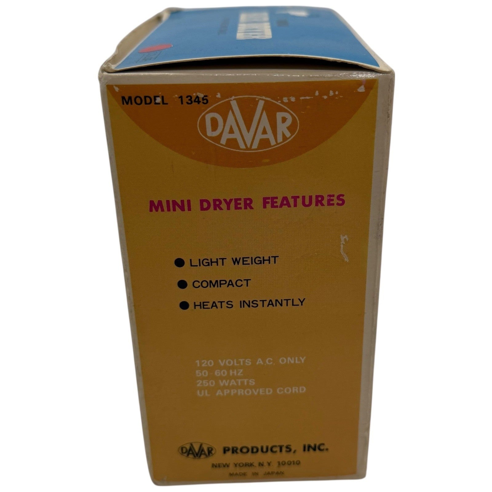 Davar Mini Hair Dryer Model 1345 For Home Travel Compact Lightweight Heated