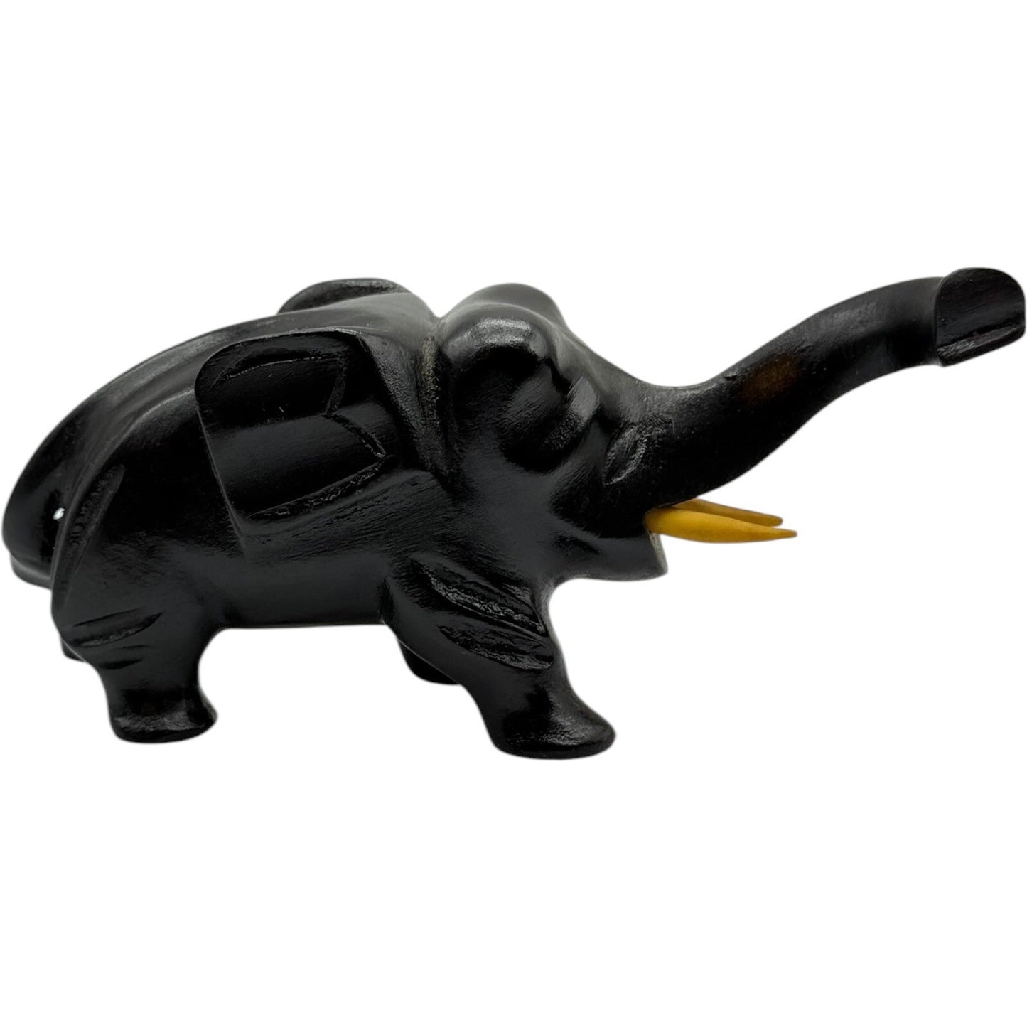 Wooden Elephant Figurine Hand Carved Trunk Up Good Luck Decor Statue