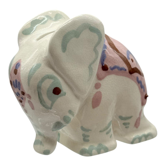 Elephant Coin Bank Ceramic Figurine Animal Decor Nursery Decor Pastel