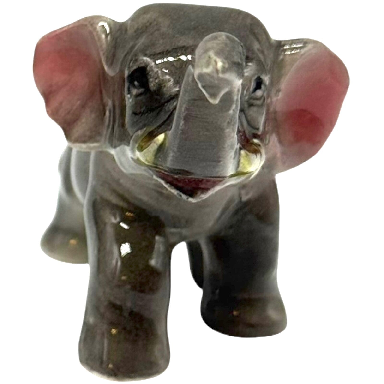 Vintage Ceramic Elephants Family Figurine - 2 Adults & 1 Baby - Trunks Up