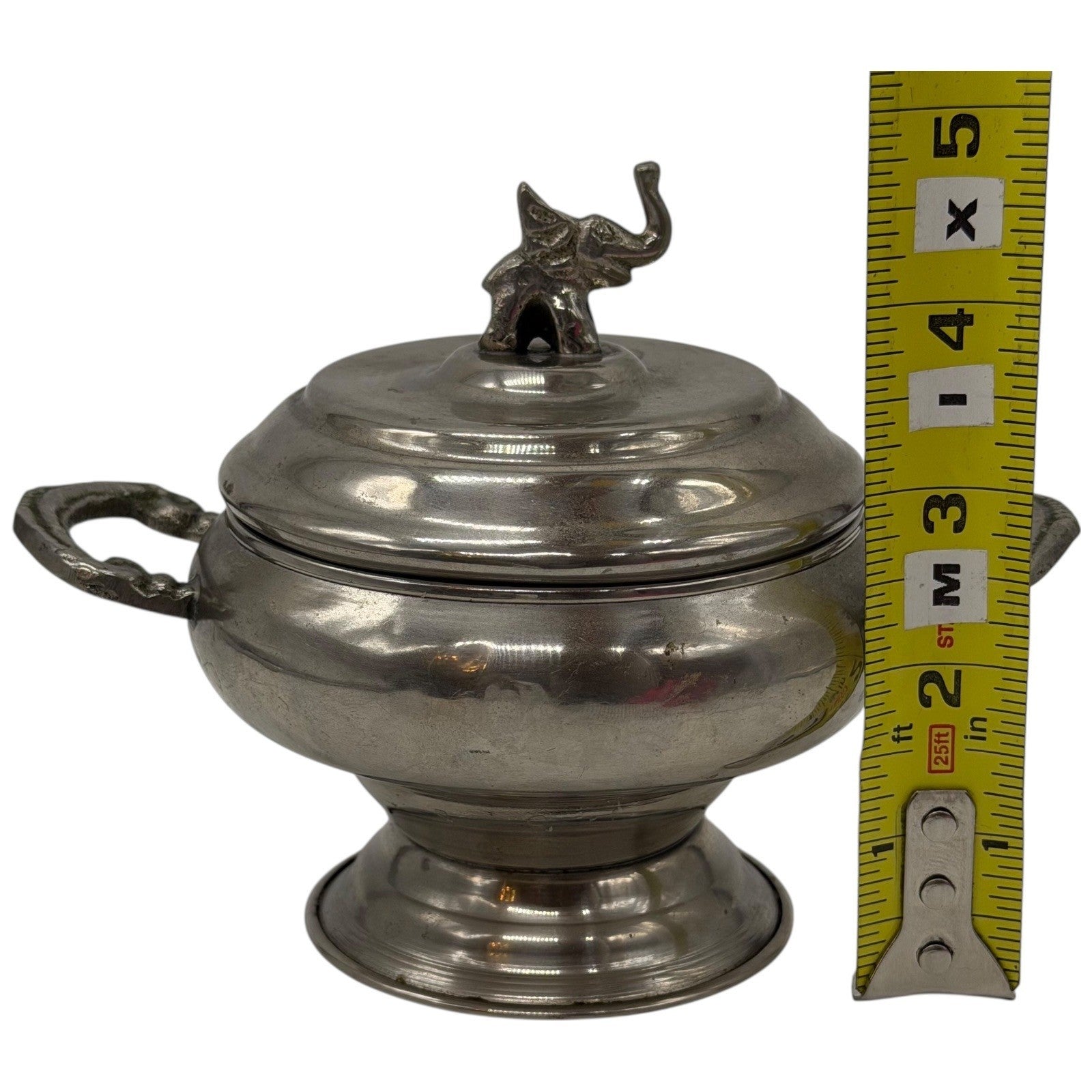 Vintage Pewter Elephant Lidded Sugar Bowl Trinket Dish With Handles