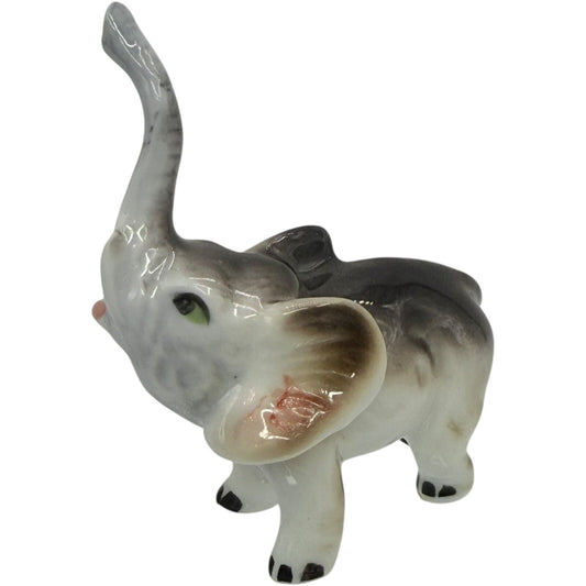 Vintage Elephant Figurine Trunk Up Ceramic Animal Decor Collectible Cute