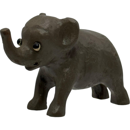 Wood Elephant Figurine Animal Statue Decor Shelf Sitter Cute Vintage Style