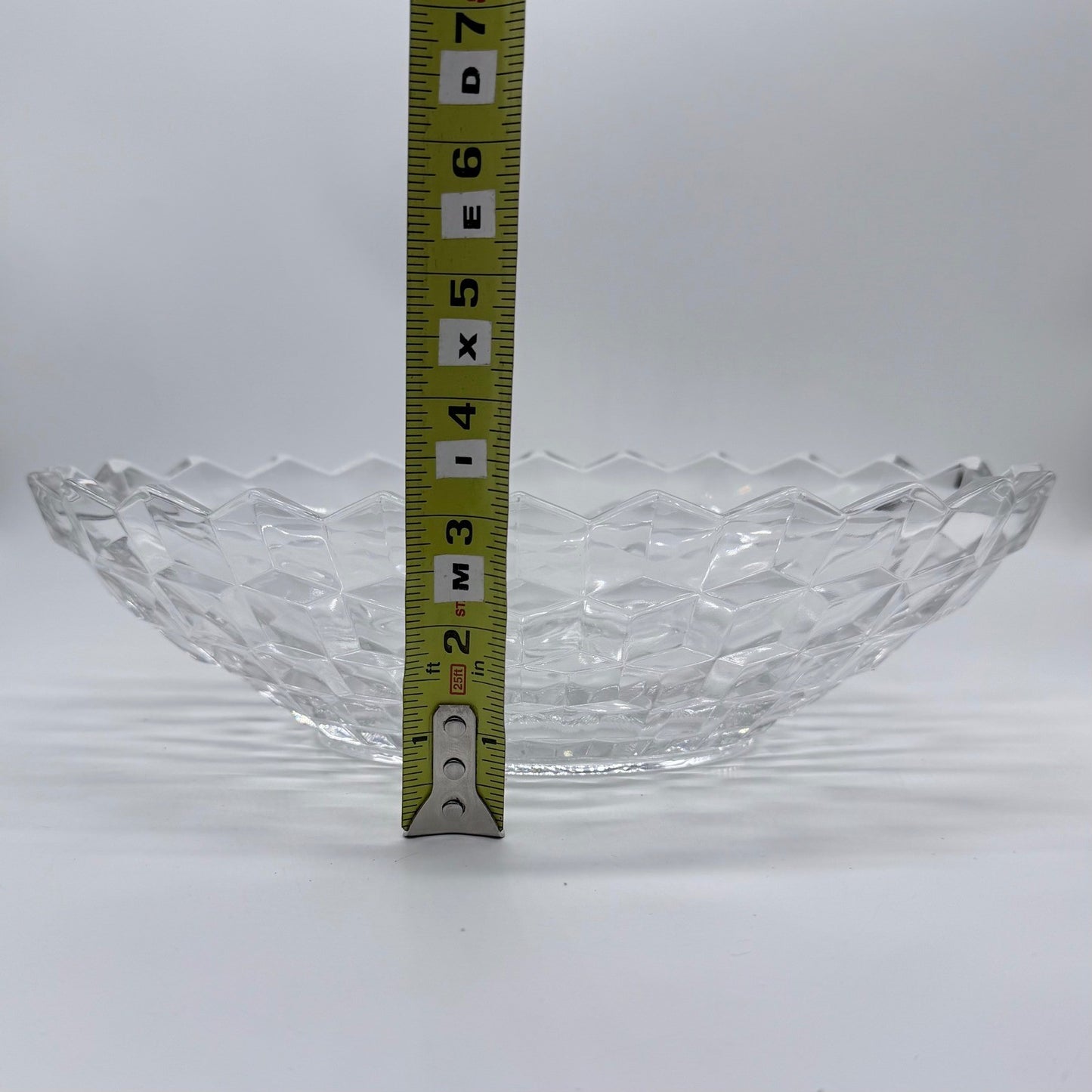 Vintage Cut Glass Serving Bowl Diamond Pattern Scalloped Rim 11 Inch