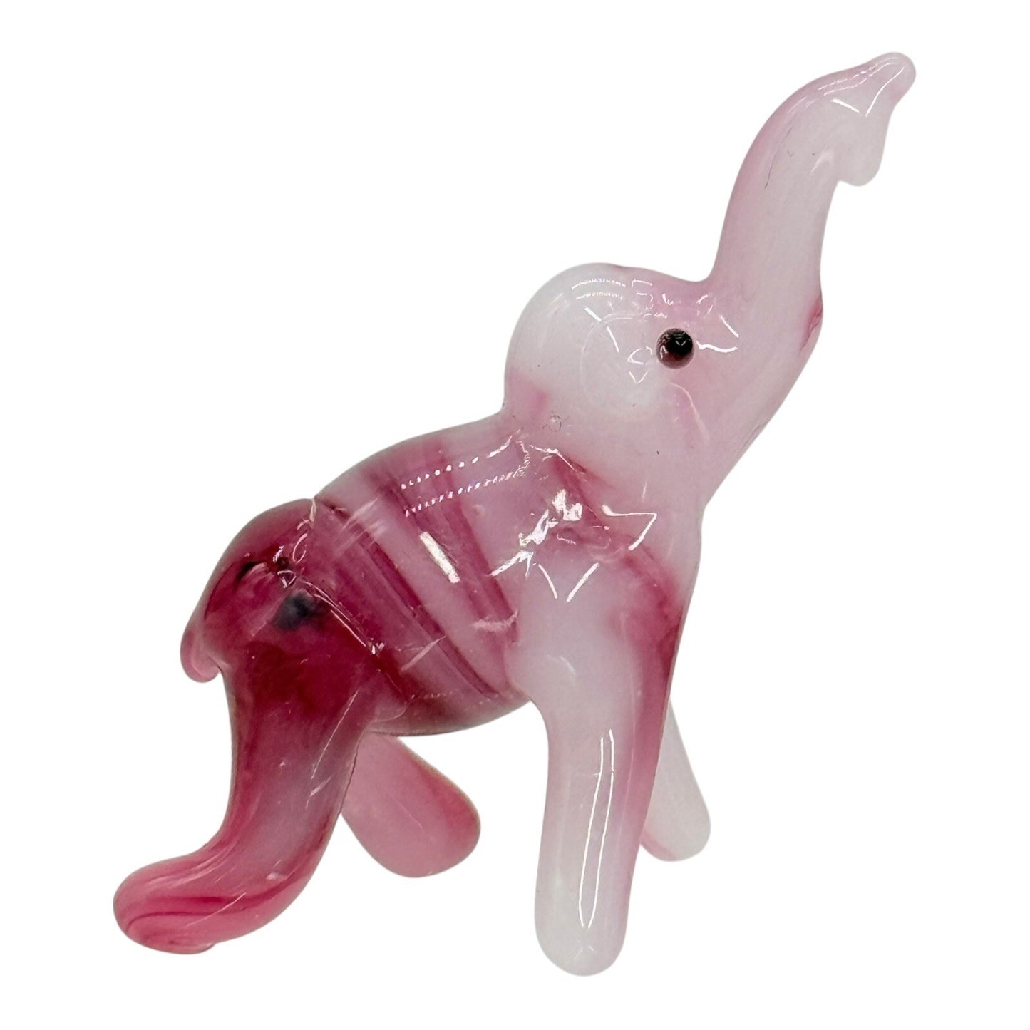 Pink Glass Elephant Figurine Hand Blown Art Glass Animal Collectible Decor