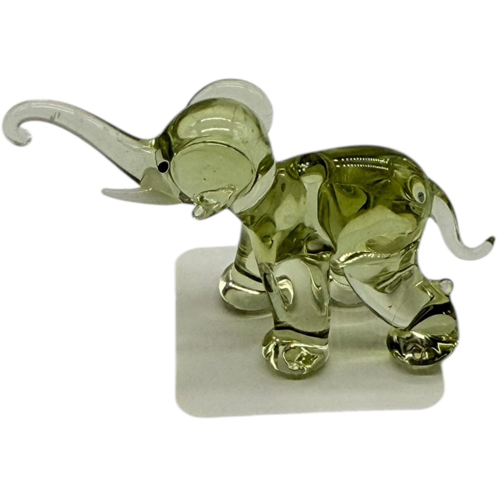 Hand Blown Glass Miniature Elephant Figurine - Lemon Yellow Trunk Up Collectible