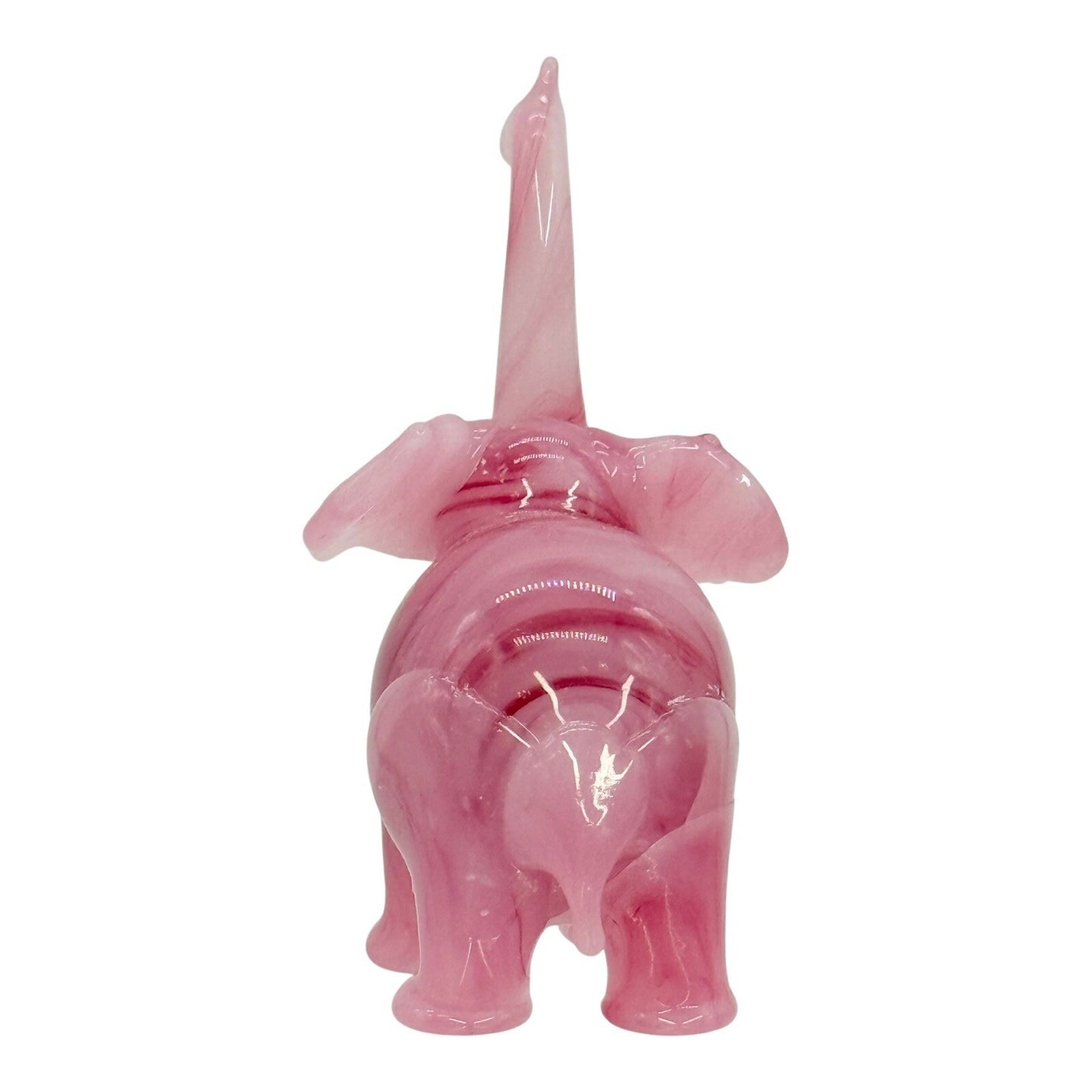 Art Glass Elephant Figurine Pink Swirl Trunk Up Good Luck Charm Decor