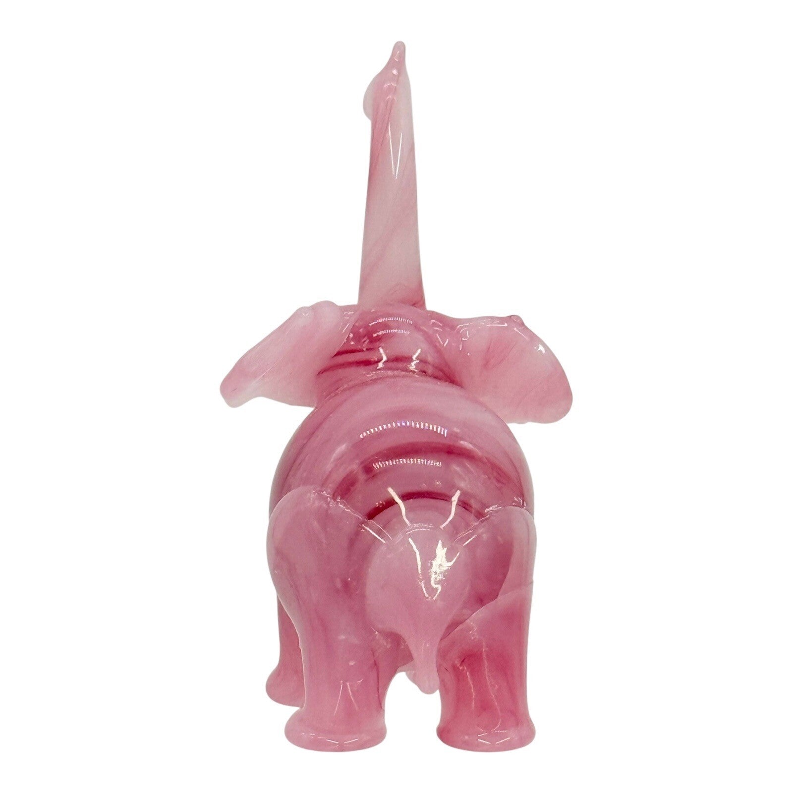 Art Glass Elephant Figurine Pink Swirl Trunk Up Good Luck Charm Decor