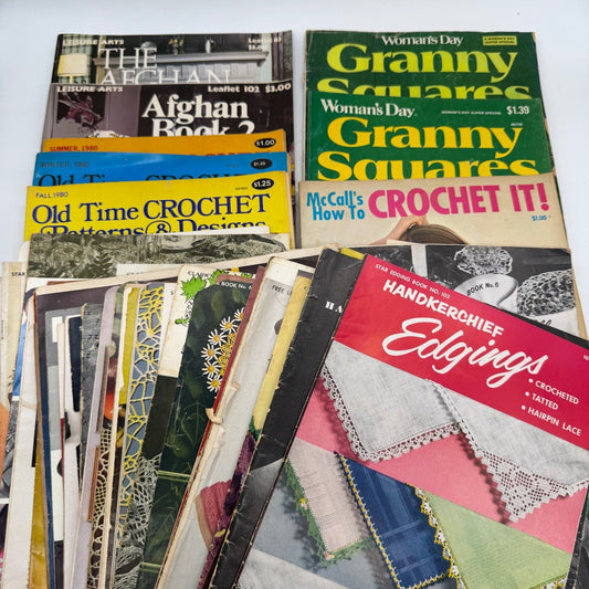 Vintage Crochet Pattern Book Large Lot Granny Squares Afghans Doilies 1940s-80s
