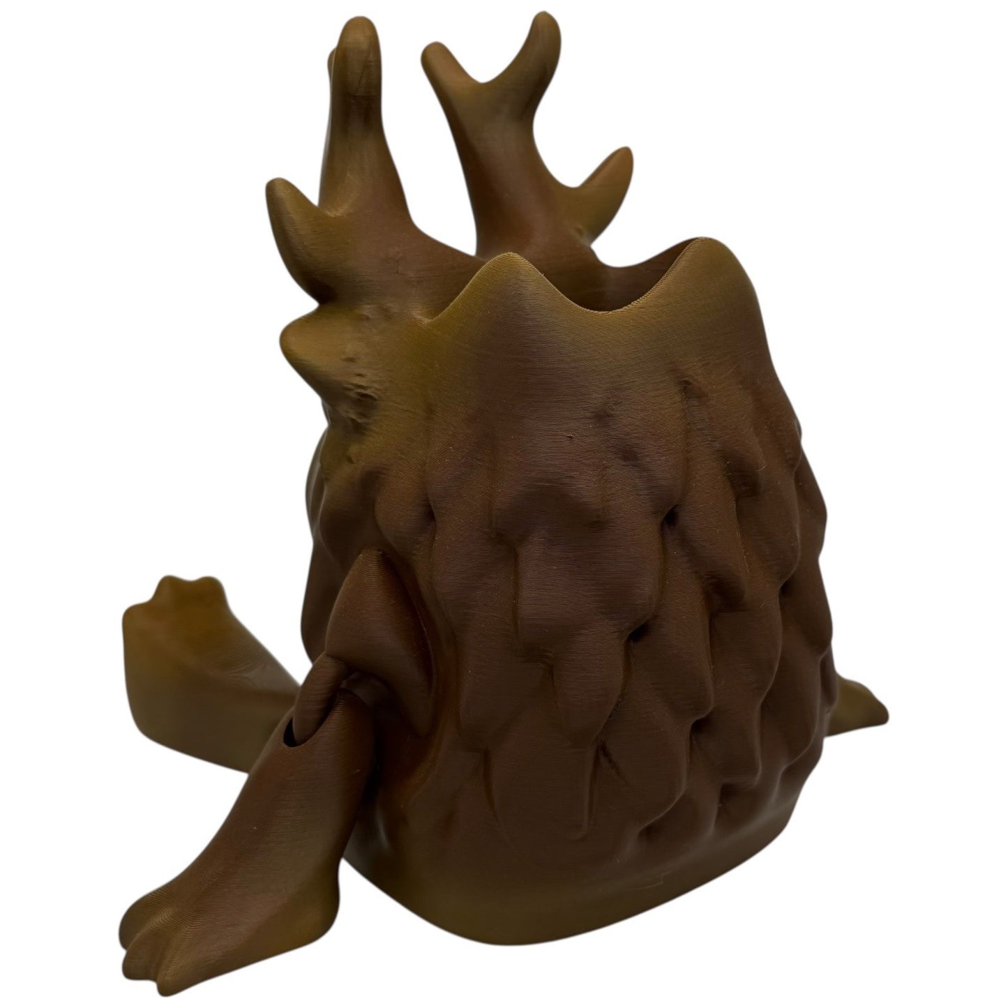 Brown 3D Printed Creature Planter / Pen Holder – 6" Fantasy Shelf Decor