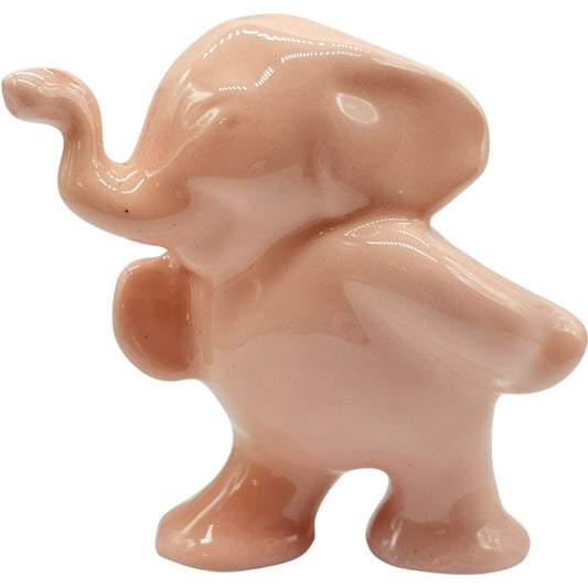 Vintage Standing Pink Elephant Ceramic Figurine - 4" Tall