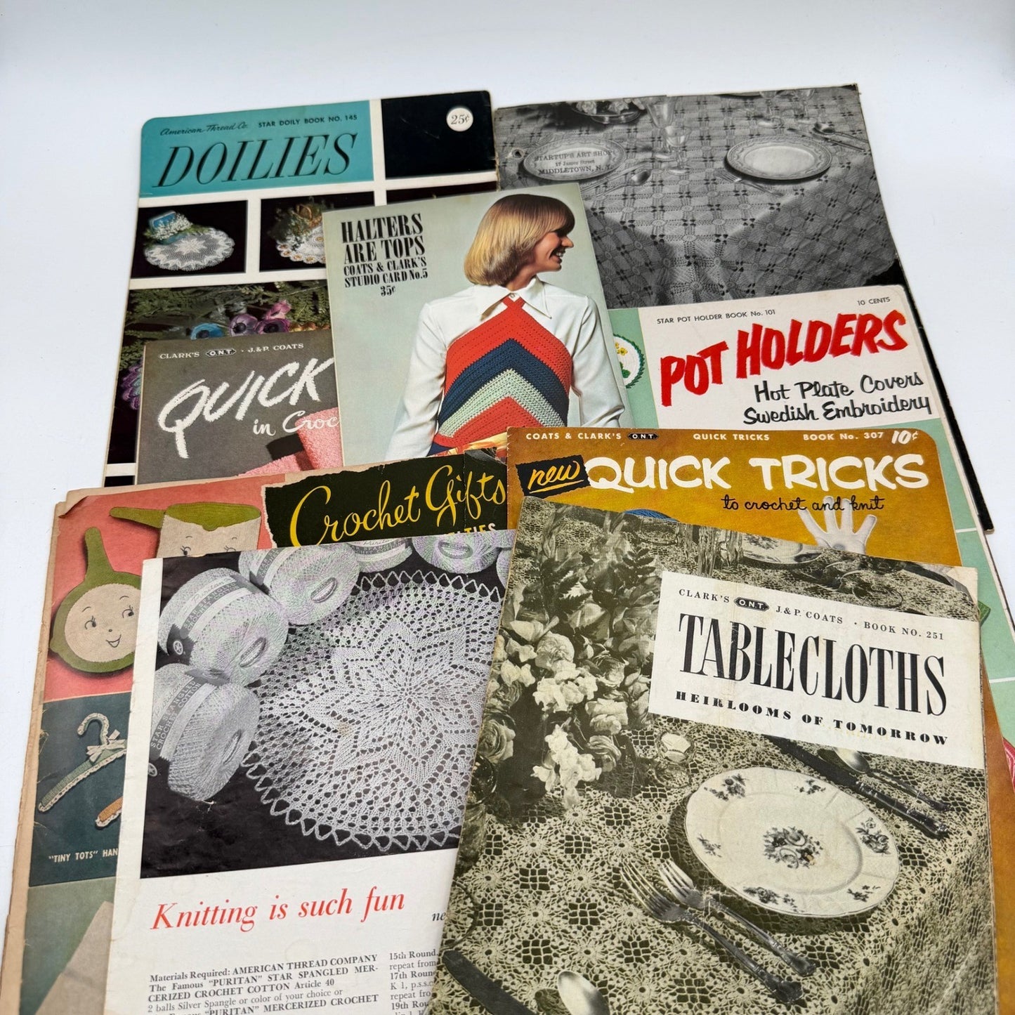 Vintage Crochet Pattern Book Large Lot Granny Squares Afghans Doilies 1940s-80s