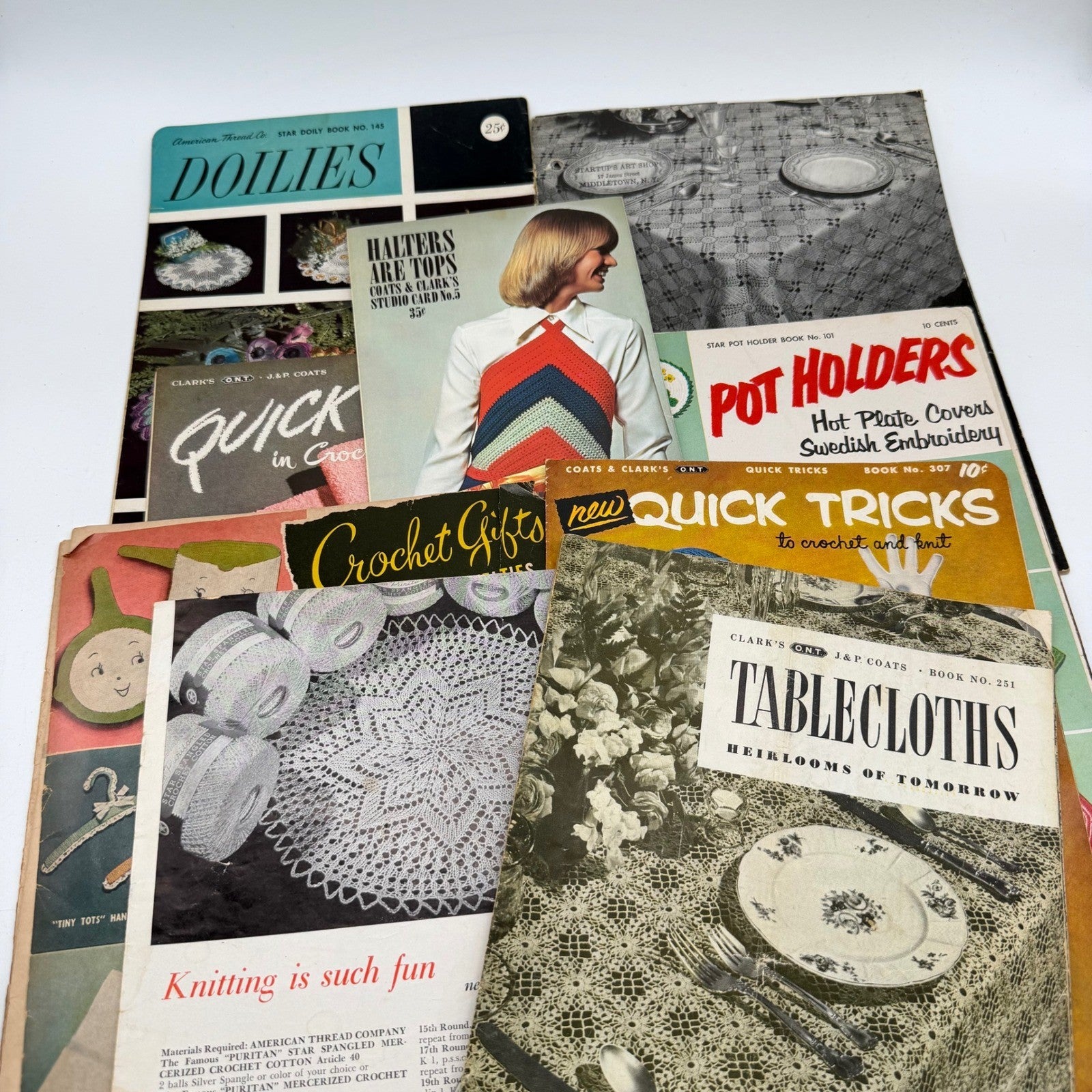 Vintage Crochet Pattern Book Large Lot Granny Squares Afghans Doilies 1940s-80s