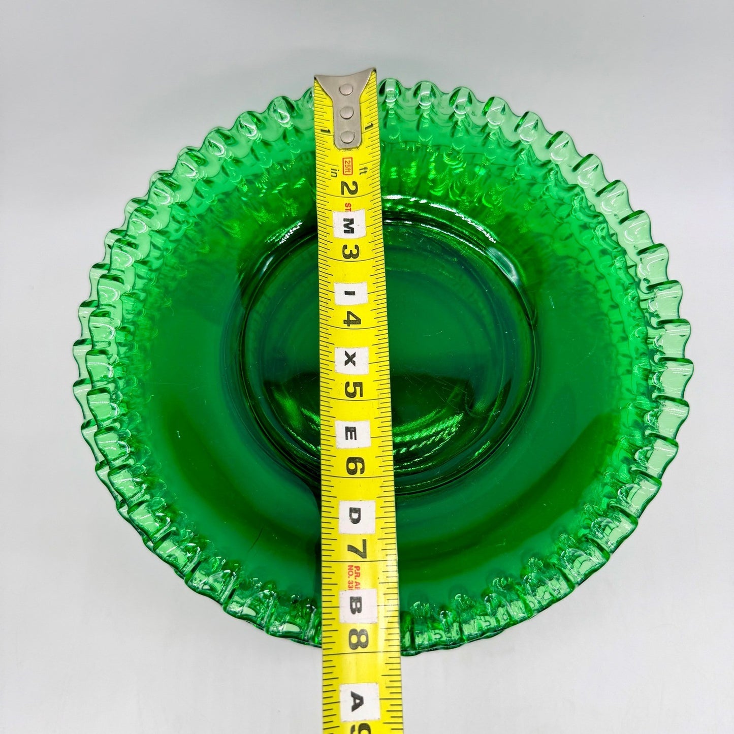 Vintage Emerald Green Glass Plates Set of 12 Ruffled Pie Crust Rim Dessert Salad