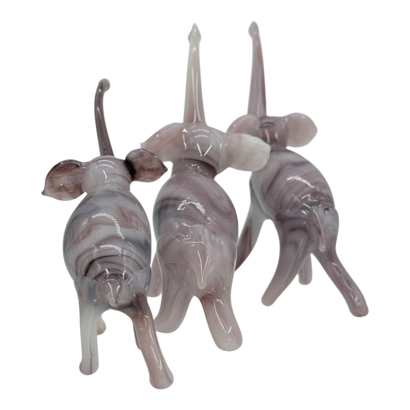 Murano Style Glass Elephant Figurines Set of 3 Trunk Up Good Luck Decor
