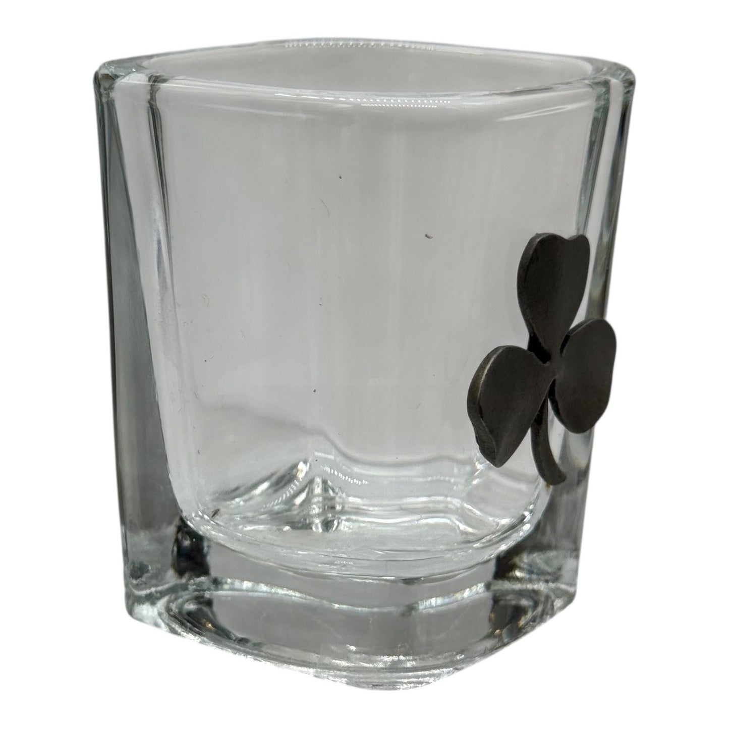 Irish Shot Glass Souvenir Shamrock Harp Pewter Emblem Barware Collectible