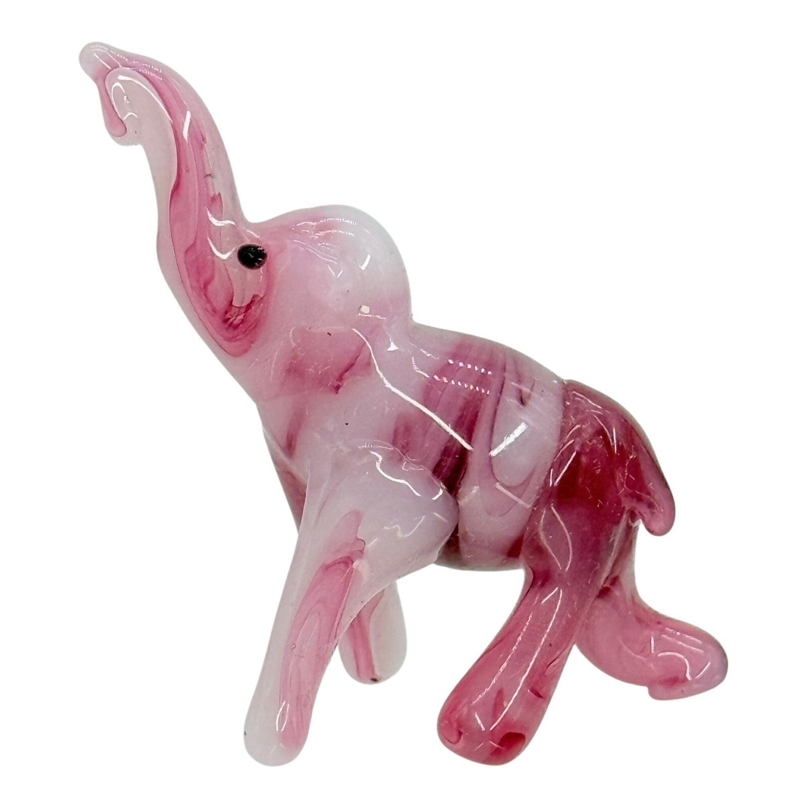 Pink Glass Elephant Figurine Hand Blown Art Glass Animal Collectible Decor