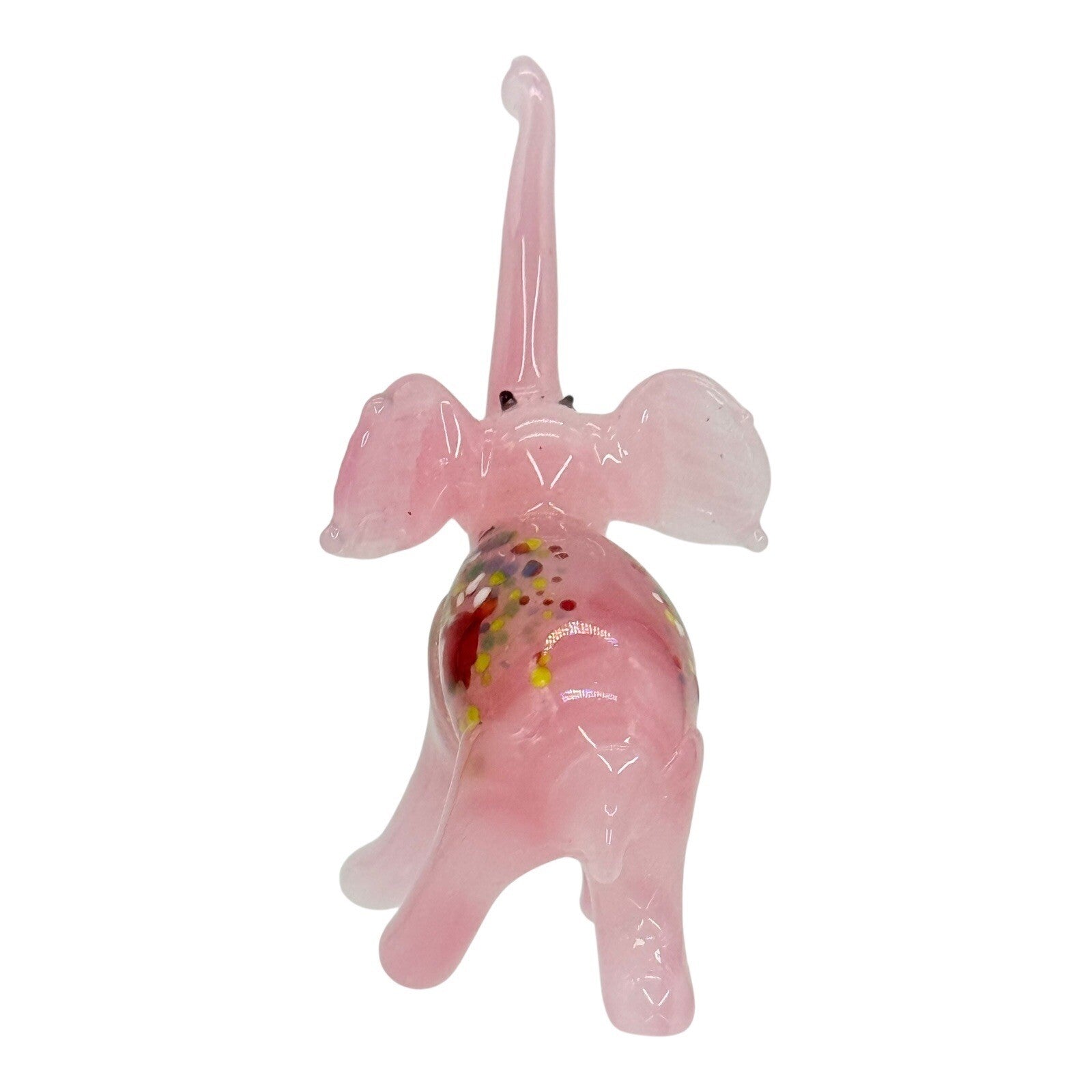 Pink Glass Elephant Figurine Hand Blown Art Glass Animal Decor Small