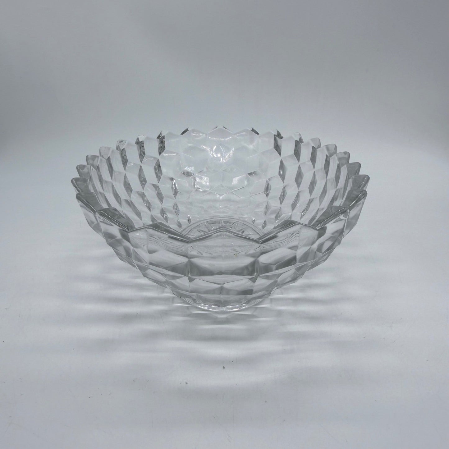Vintage Cut Glass Serving Bowl Diamond Pattern Scalloped Rim 11 Inch