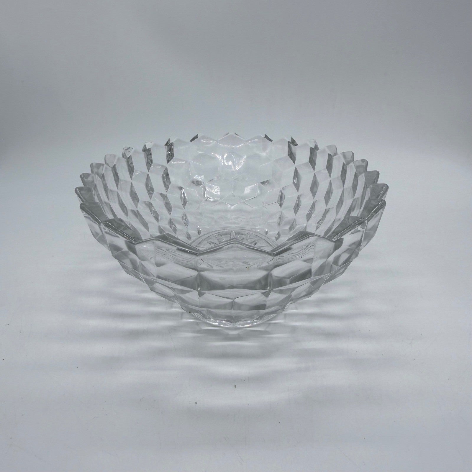 Vintage Cut Glass Serving Bowl Diamond Pattern Scalloped Rim 11 Inch