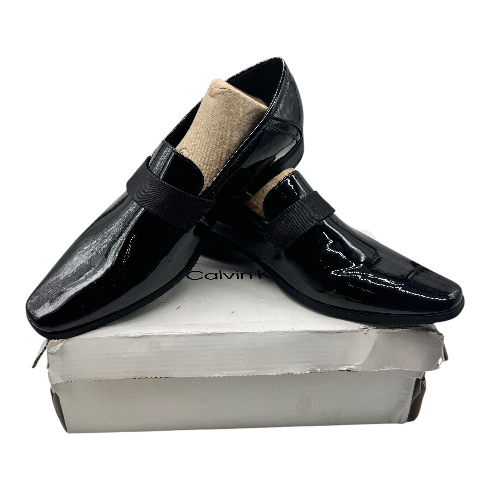 Calvin Klein Mens 10M Bernard Black Tuxedo Dress Shoes Shiny Faux