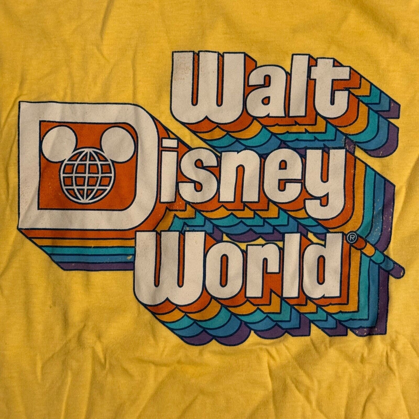 Disney Parks Walt Disney World Retro Logo Yellow T-shirt Adult Medium
