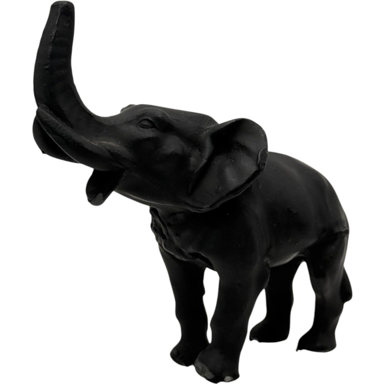Elephant Statue Trunk Up Figurine Home Decor Good Luck Charm Black