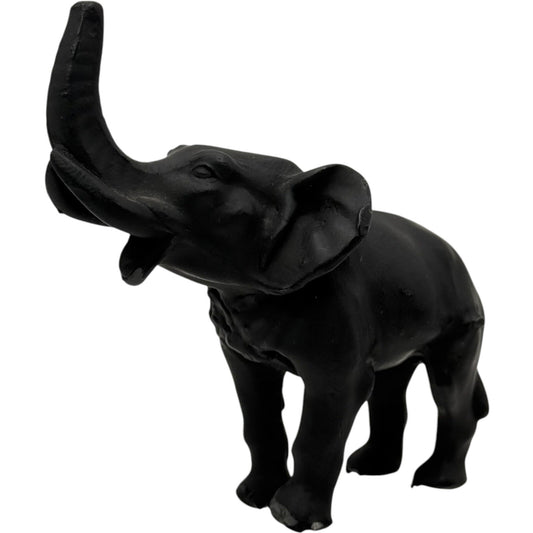 Elephant Statue Trunk Up Figurine Home Decor Good Luck Charm Black