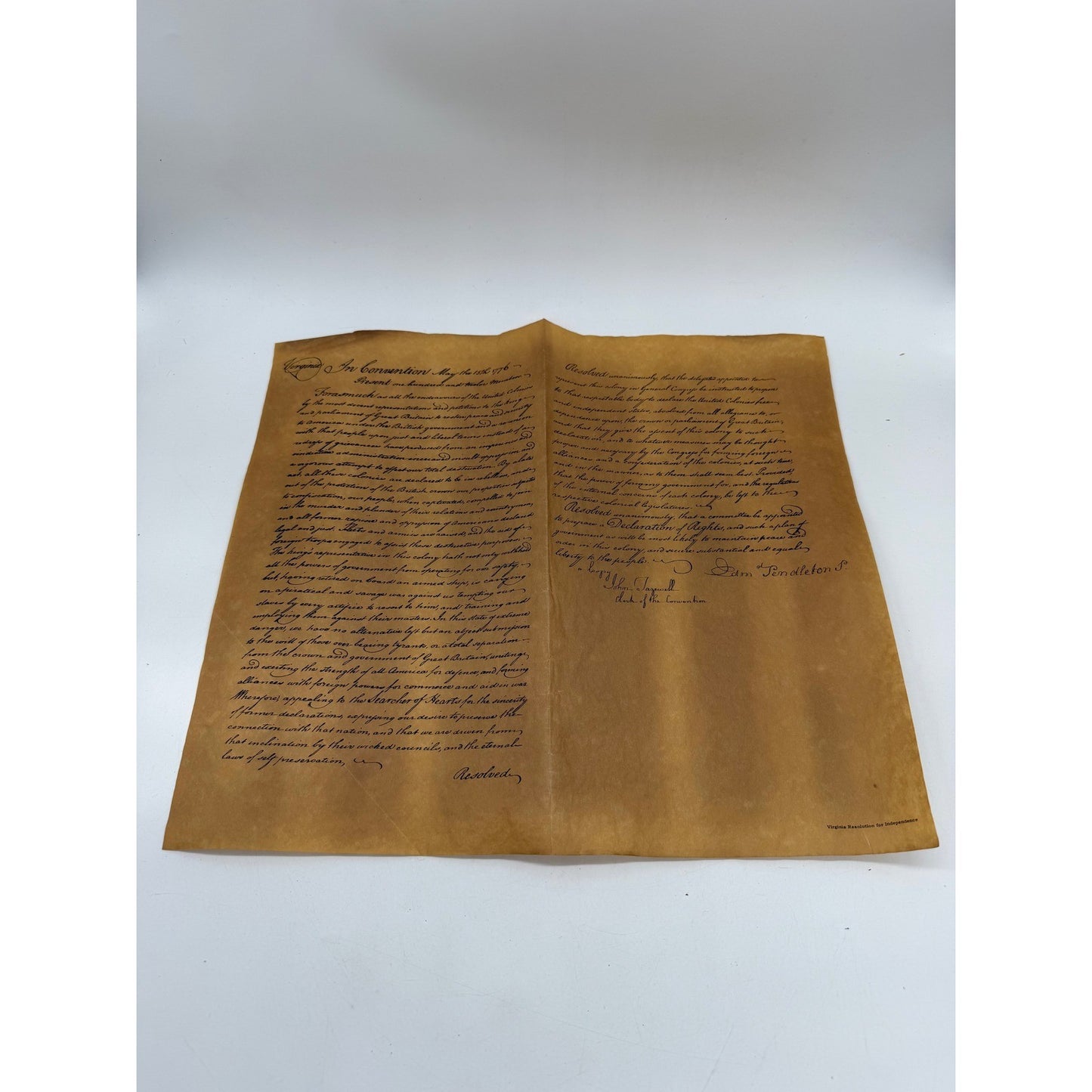 Bill of Rights Virginia Resolution & Declaration of Rights Parchment Replicas