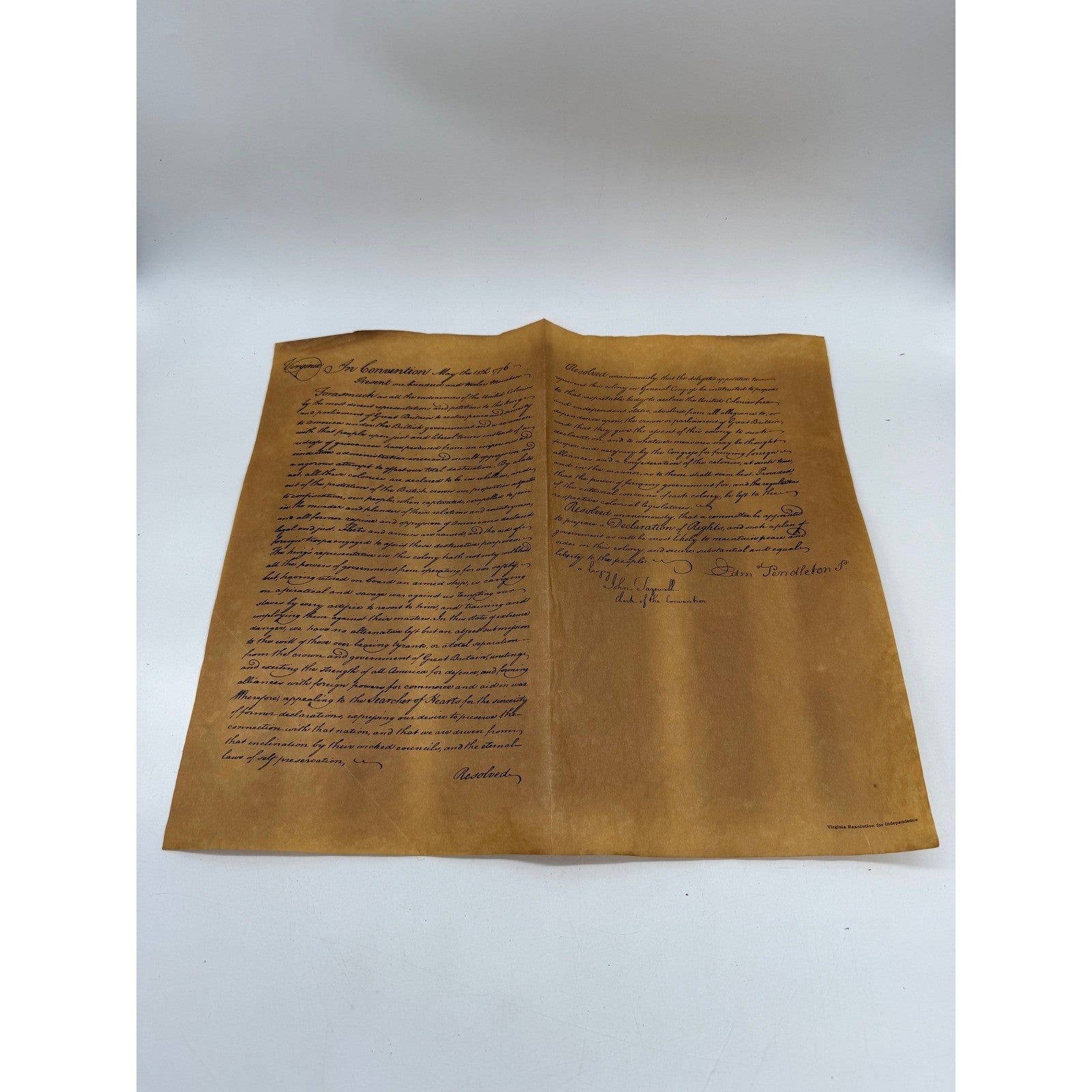 Bill of Rights Virginia Resolution & Declaration of Rights Parchment Replicas