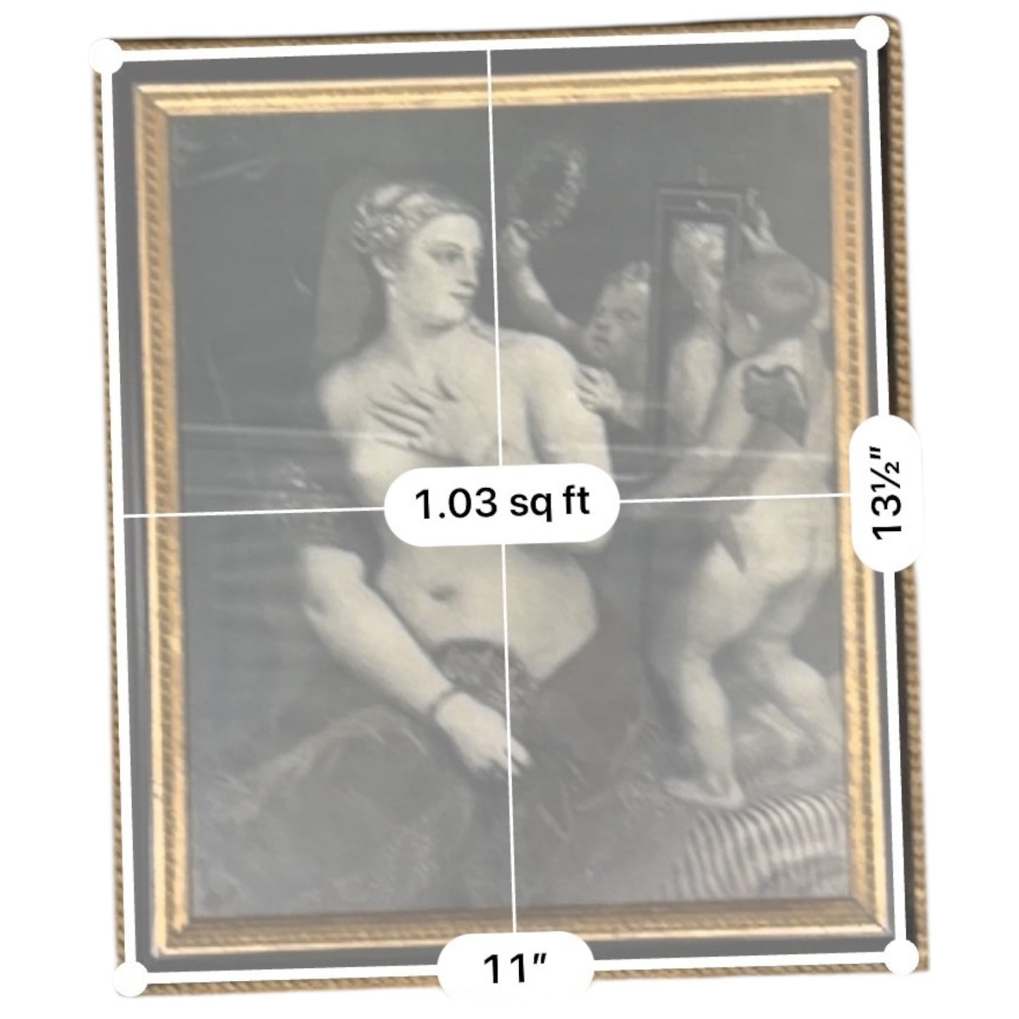 Vintage Framed Classical Art Print Woman & Cherubs Black White 13x11