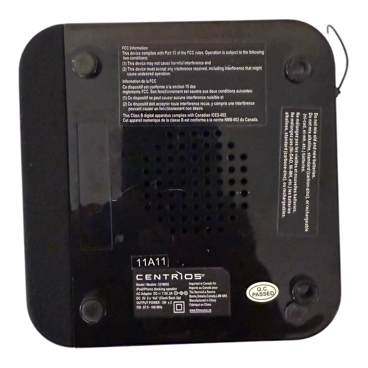 Centrios Model No 1219692 Portable Speaker Station with iPod/Phone Dock