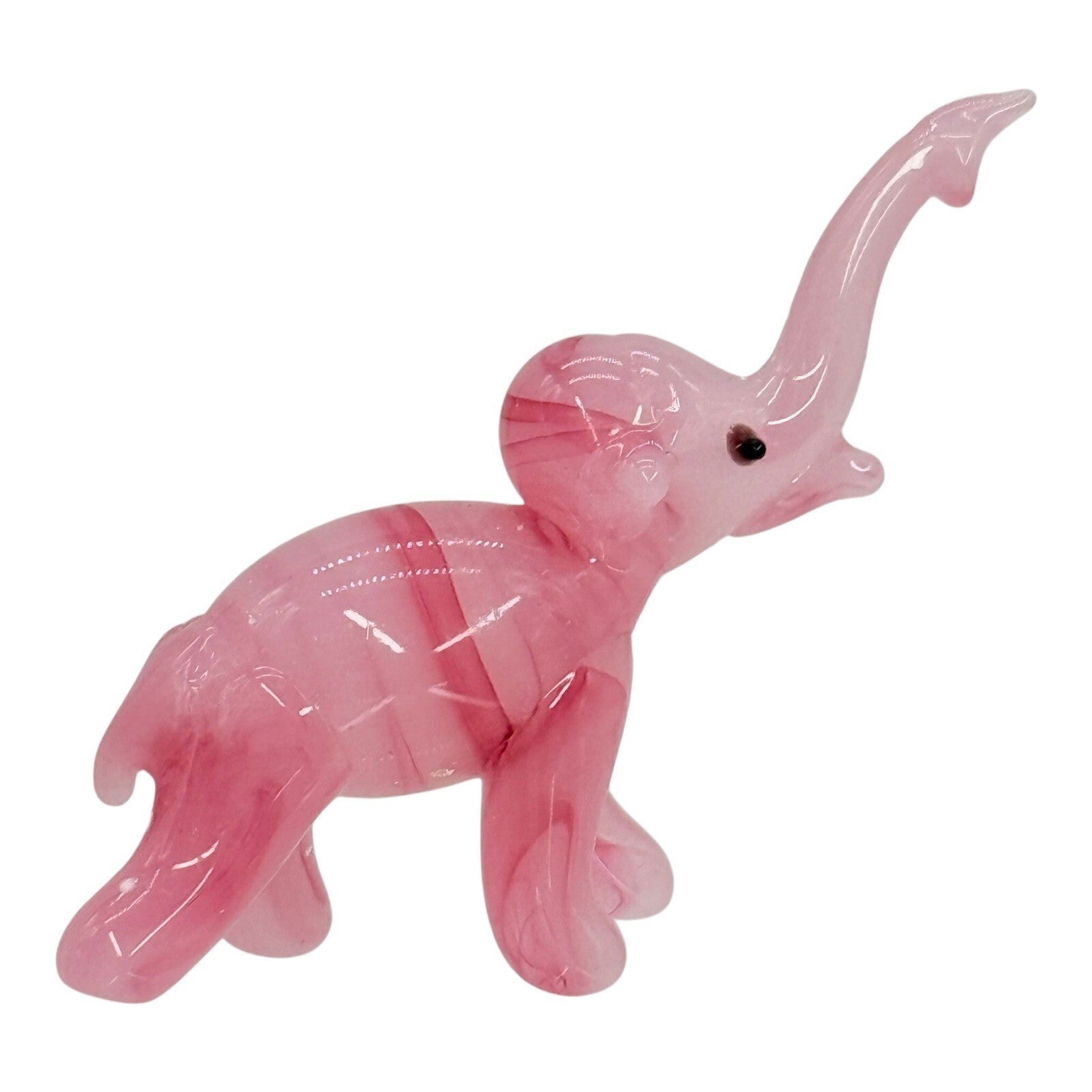 Pink Glass Elephant Figurine Hand Blown Art Glass Animal Collectible Decor