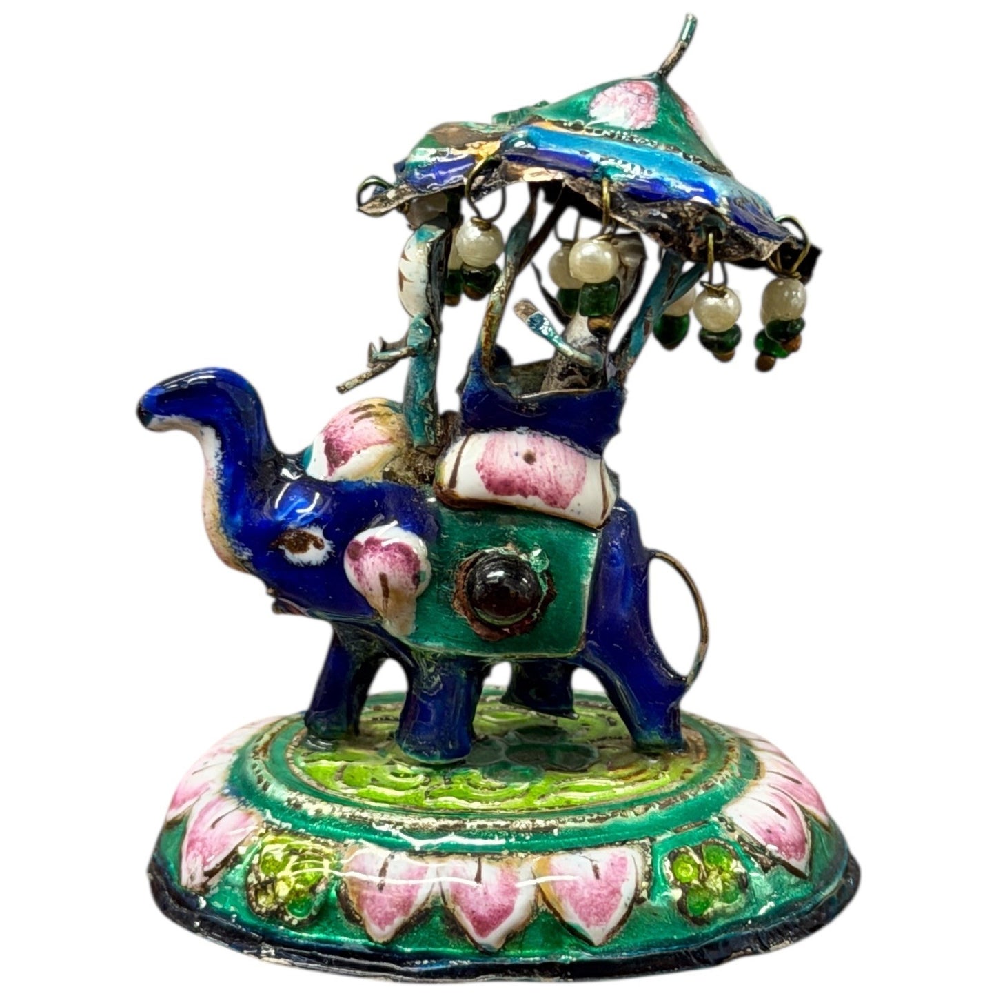 Vintage Enamel Elephant Camel Rider Umbrella Figurine Collectible Trinket