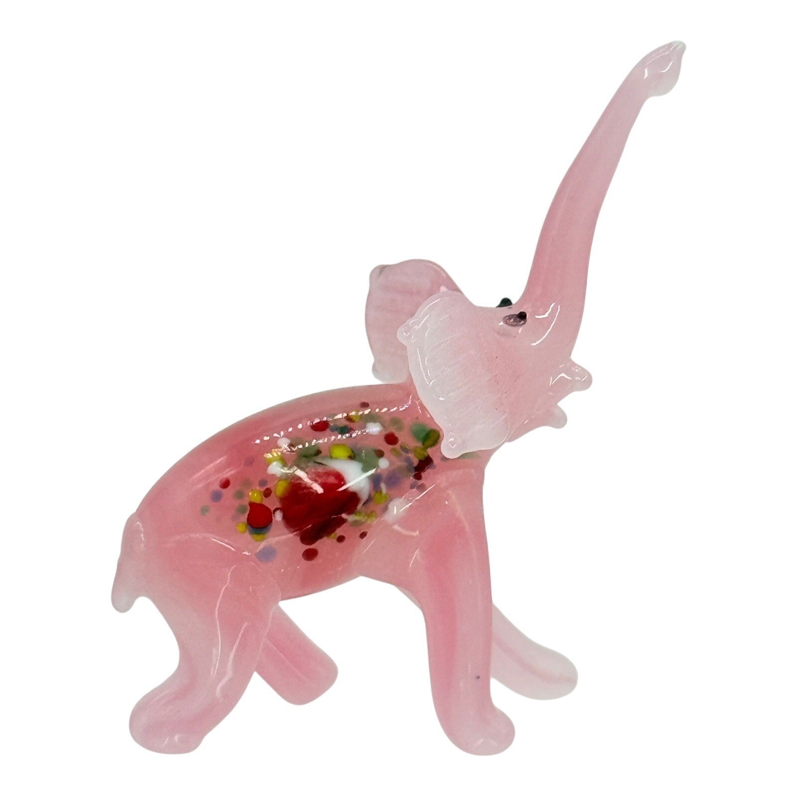 Pink Glass Elephant Figurine Hand Blown Art Glass Animal Decor Small