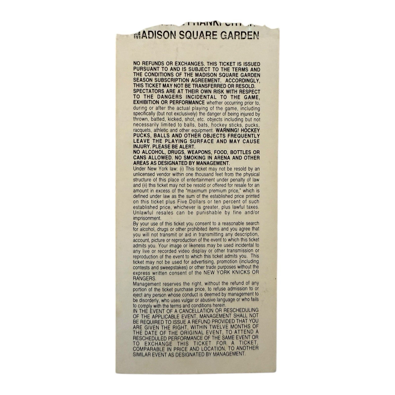 New York Rangers vs. San Jose Sharks March 21, 1992 Game Ticket Stub