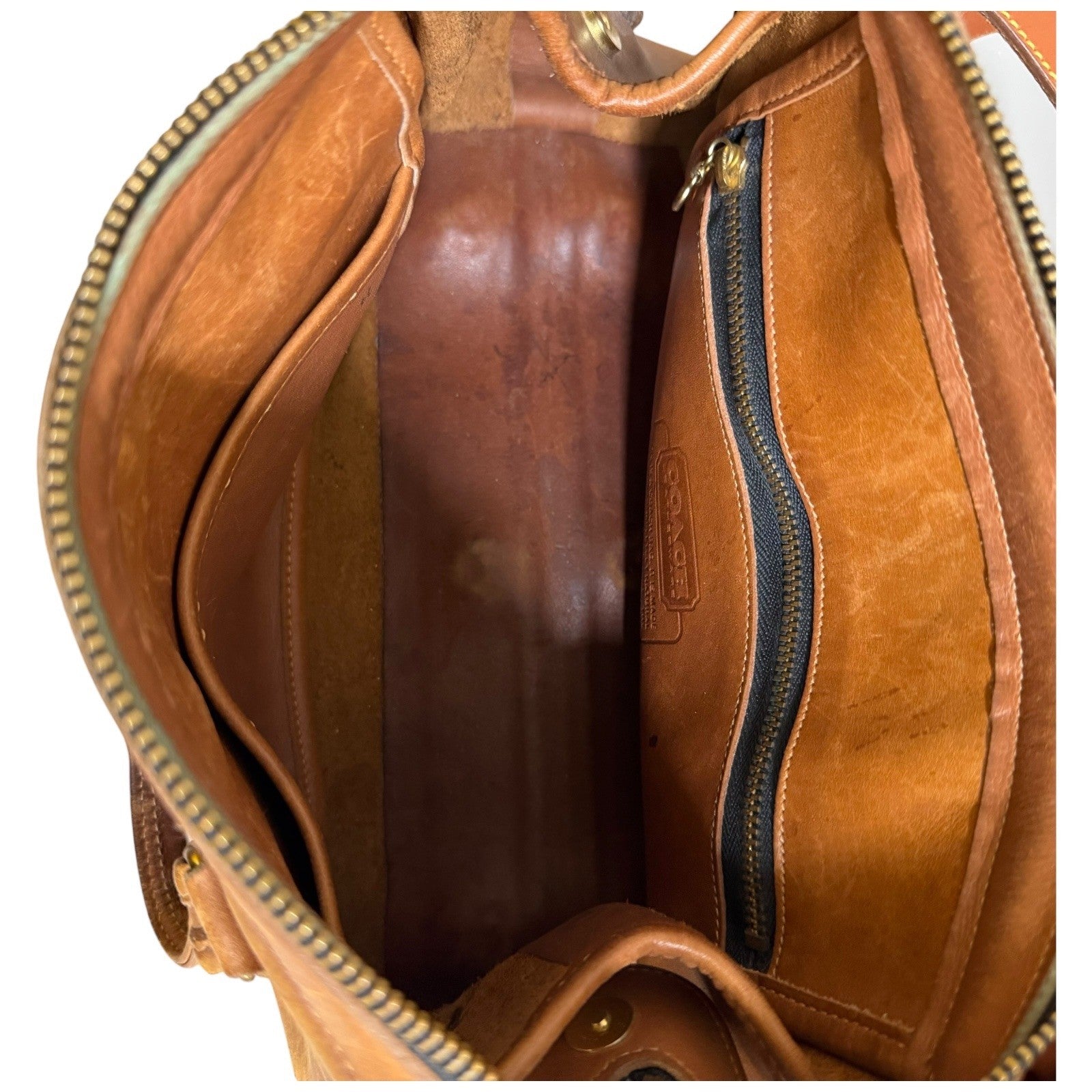 Vintage 80s Coach British Tan Leather Broadway Satchel Shoulder Bag Brown