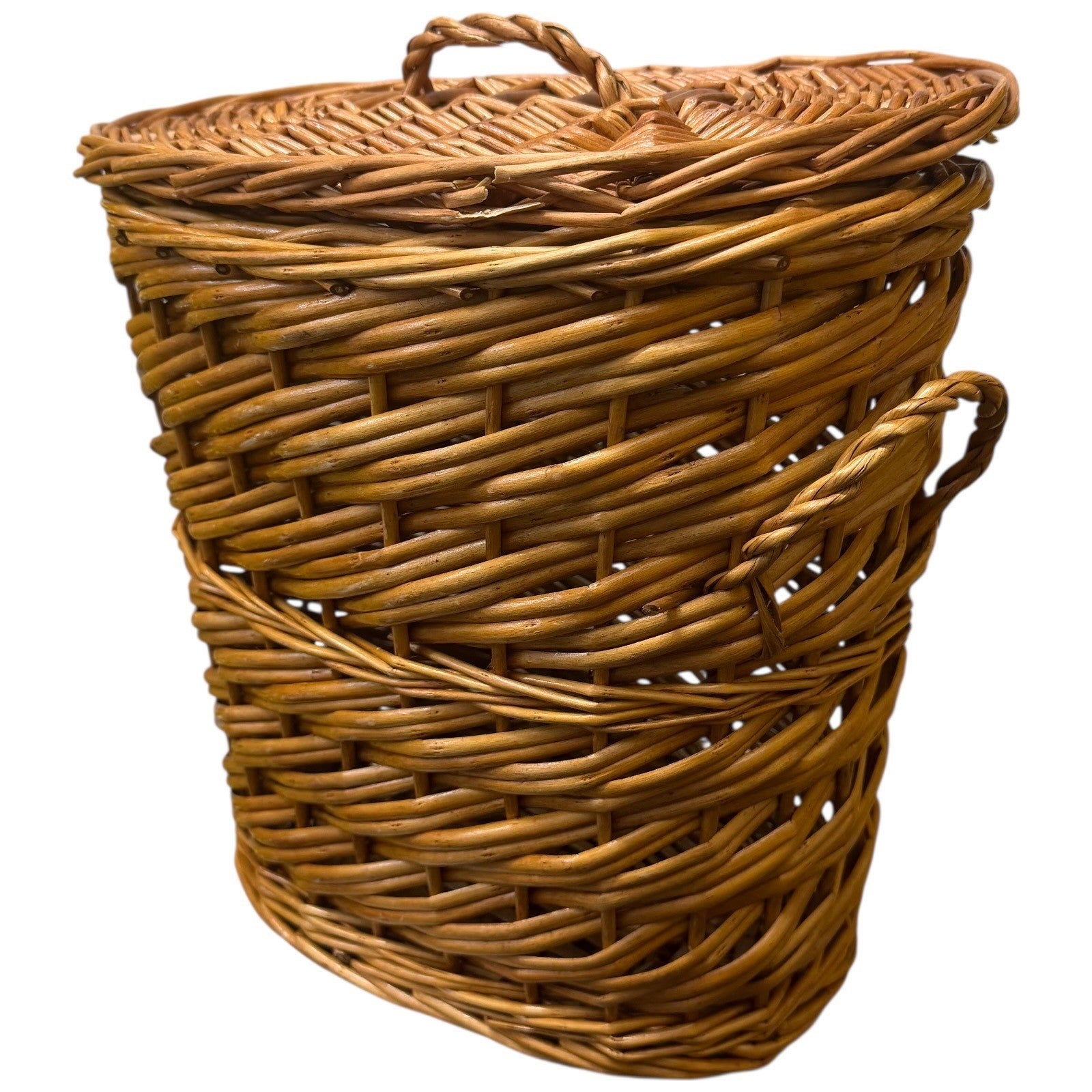 Vintage Wicker Laundry Hamper Basket with Lid and Handles Rustic Storage