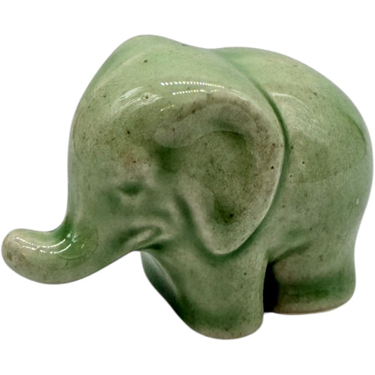 Ceramic Elephant Figurine Green Good Luck Decor Animal Statue Small