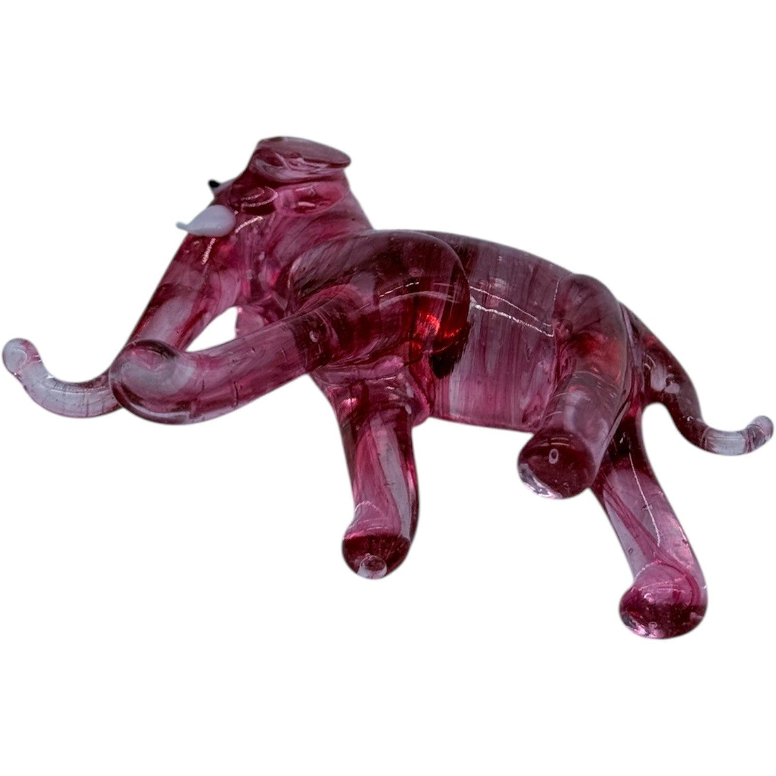 Vintage Hand Blown Clear Glass Pink Elephant Figurine - Made in Japan