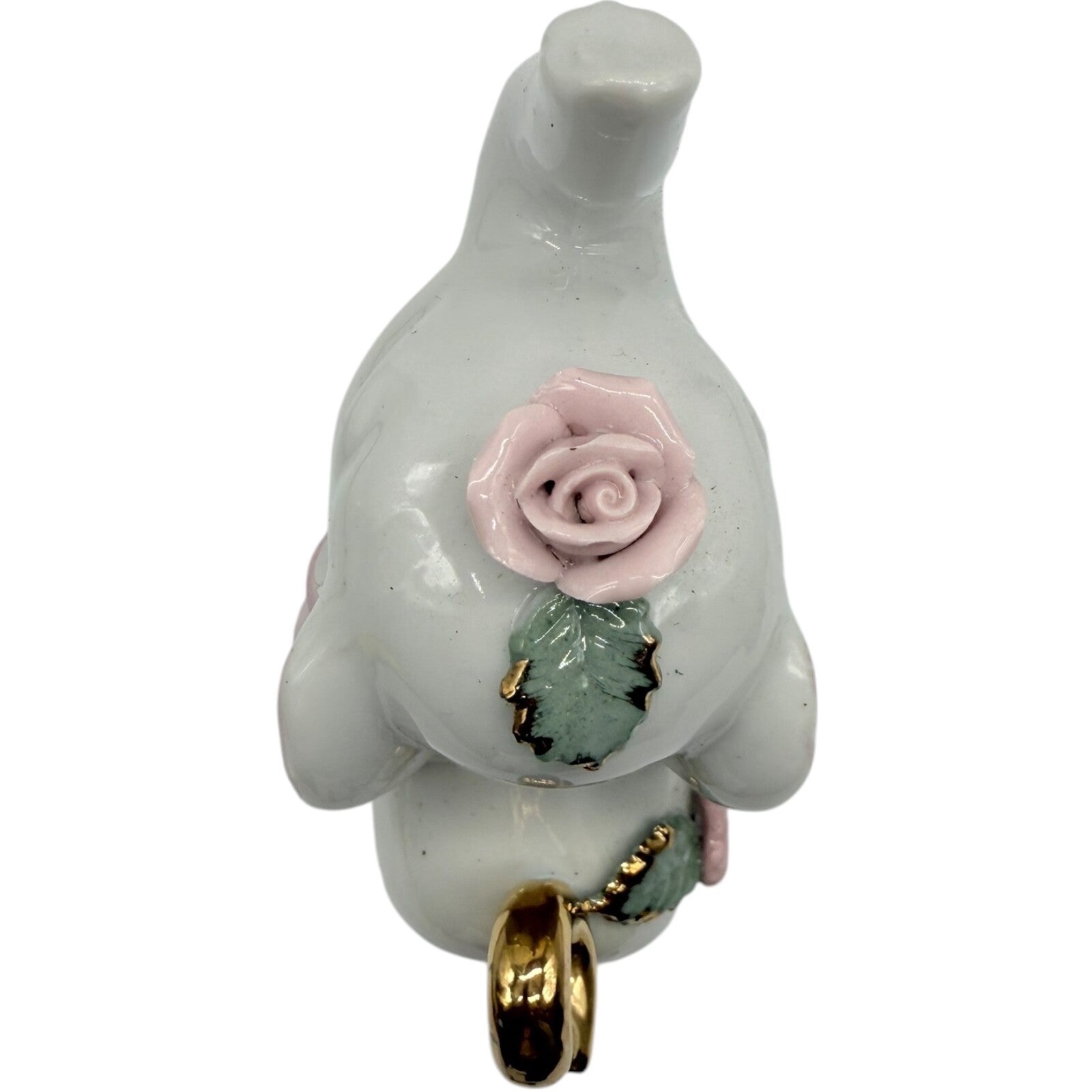 Vintage White Ceramic Elephant Figurine with Gold Tail & Highlighted Flowers