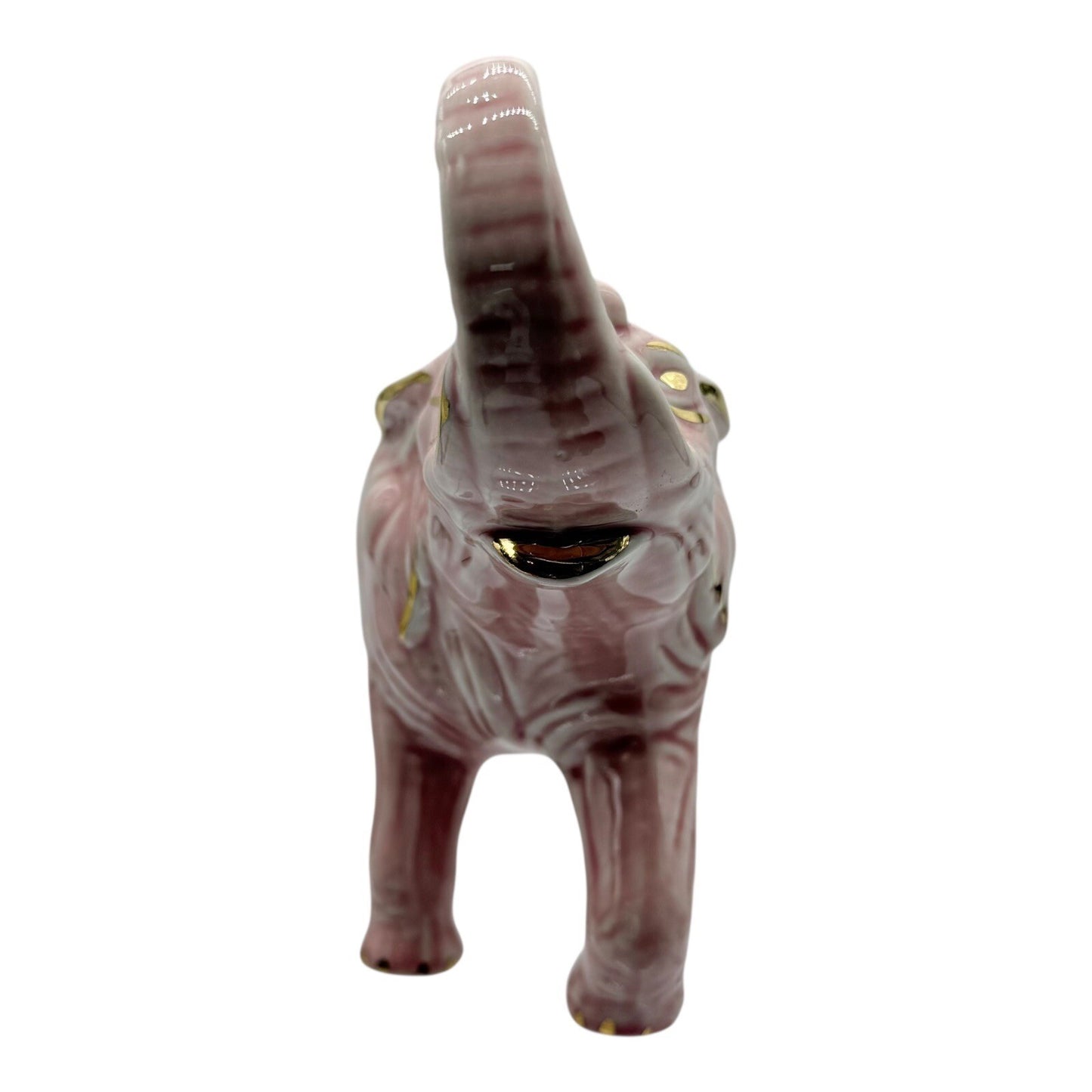 Pink Elephant Figurine Gold Accents Trunk Up Good Luck Home Decor Statue
