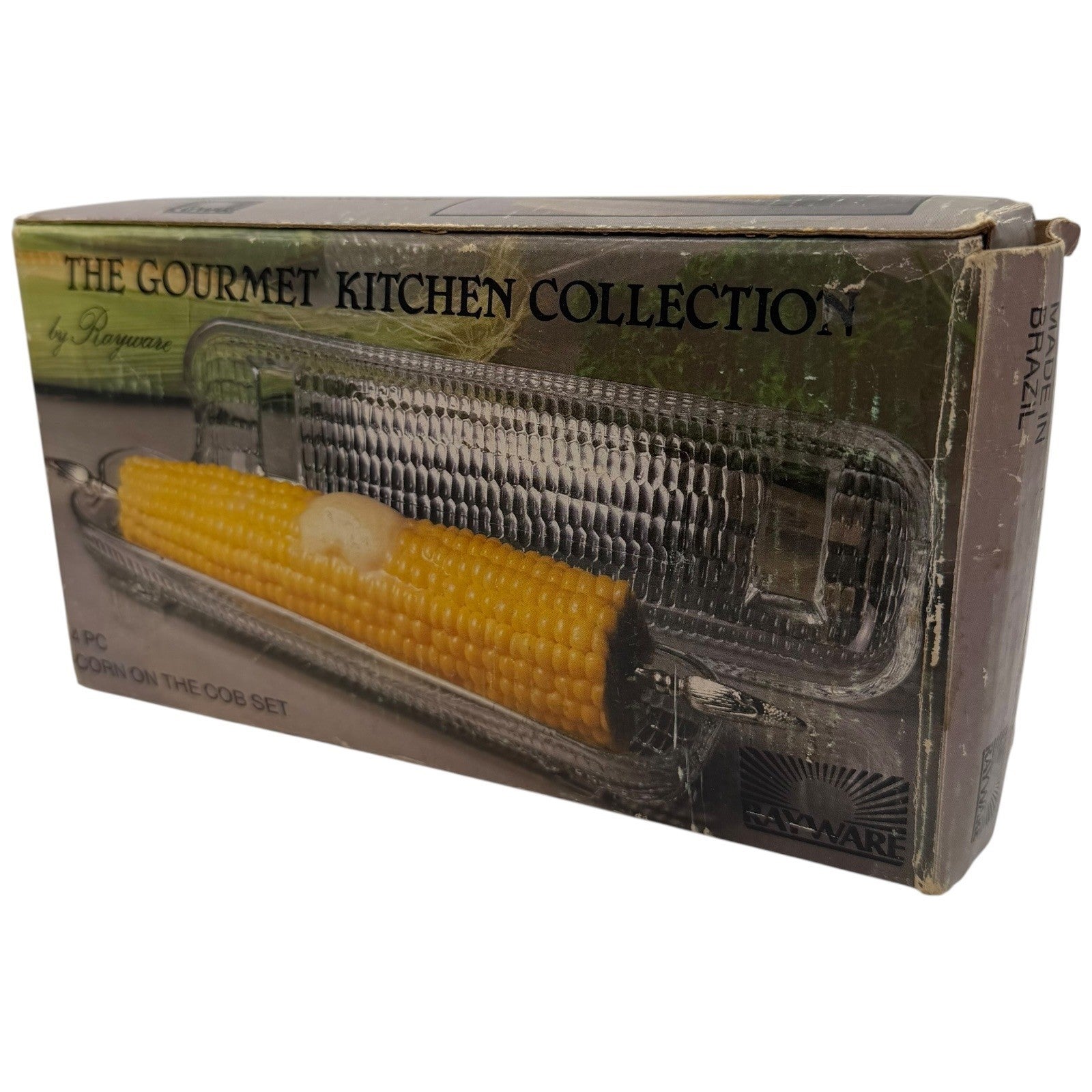 Rayware 4 Piece Corn on the Cob Set Glass Serving Dish Butter Tray