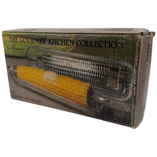 Rayware 4 Piece Corn on the Cob Set Glass Serving Dish Butter Tray
