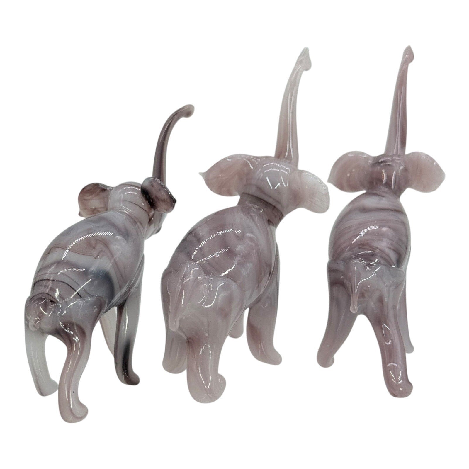 Murano Style Glass Elephant Figurines Set of 3 Trunk Up Good Luck Decor