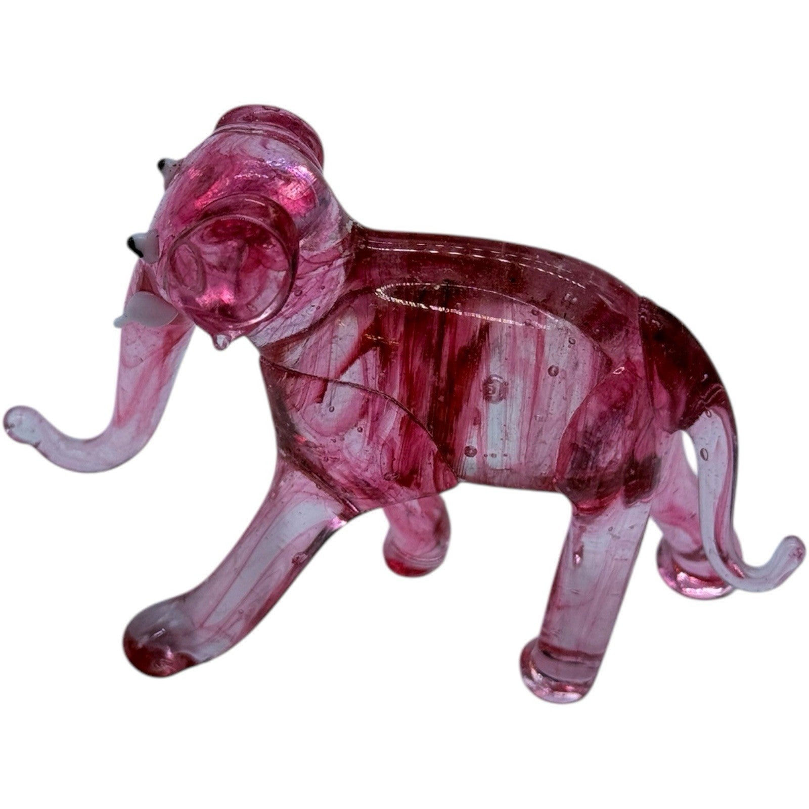Vintage Hand Blown Clear Glass Pink Elephant Figurine - Made in Japan