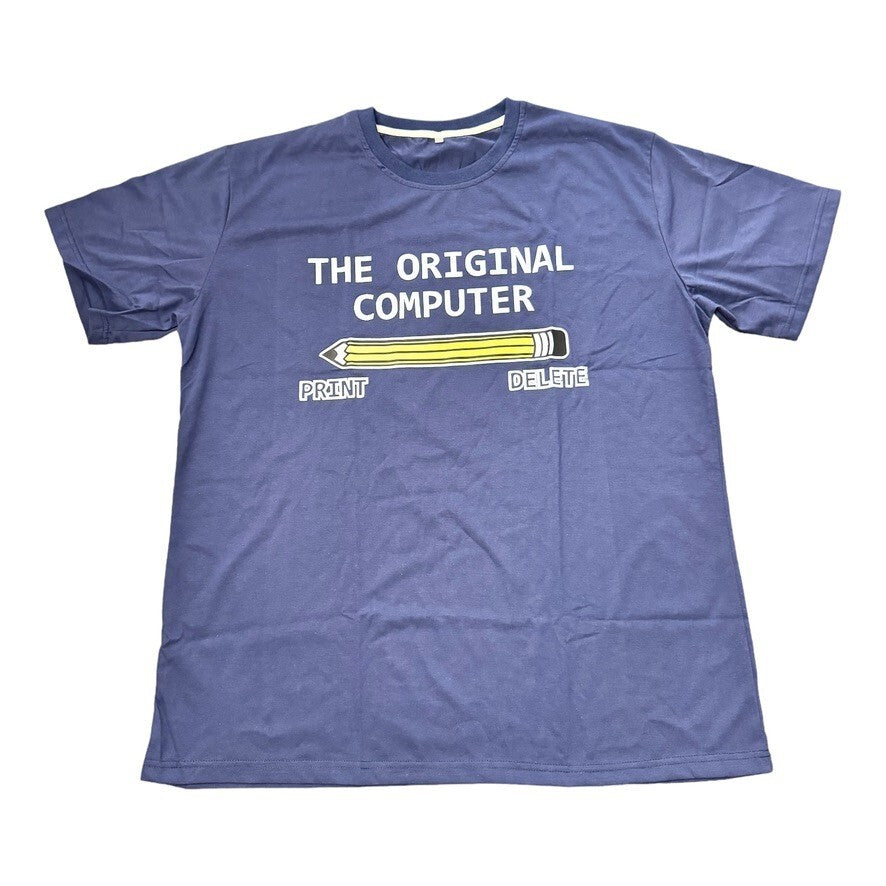 Blue 2XL Funny T-Shirt - "The Original Computer" Design