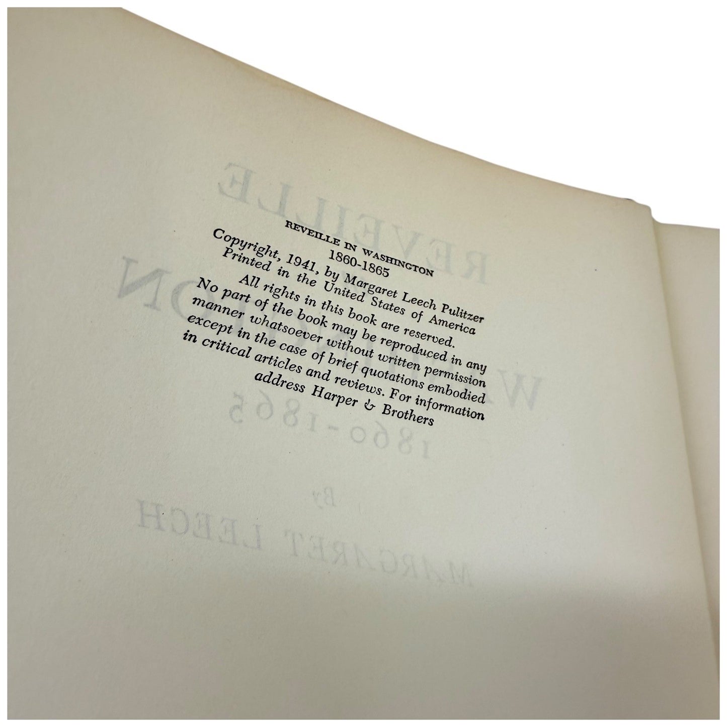 Reveille in Washington 1860-1865 Margaret Leech History Civil War Book 1940 VTG